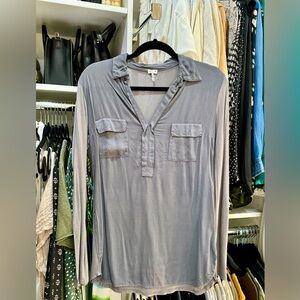 Splendid long sleeve half button collared shirt, gray